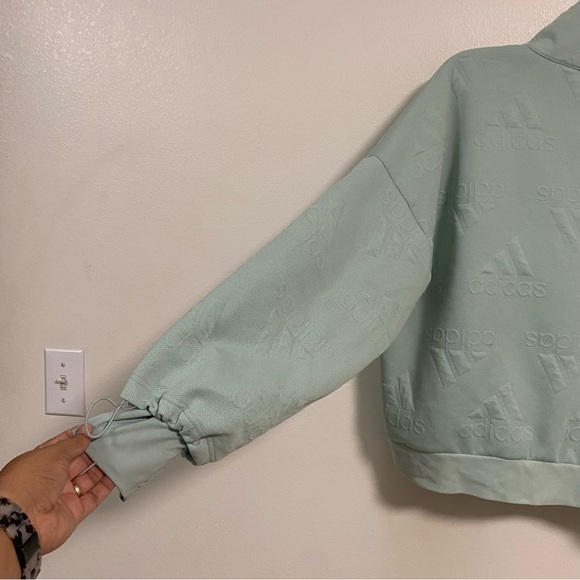 Adidas Sweater Women’s Size Large Green AEROREADY Jacquard Logo Zip Sweatshirt - Picture 10 of 16